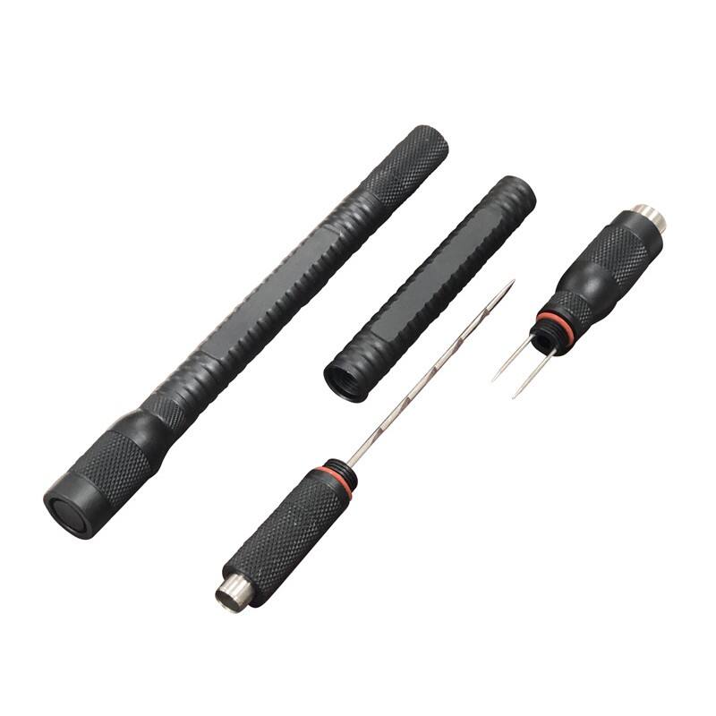 Angle. Prestige - Spartan 4-in-1 Cigar Draw Tool (Black) - Anodized Black Finish.