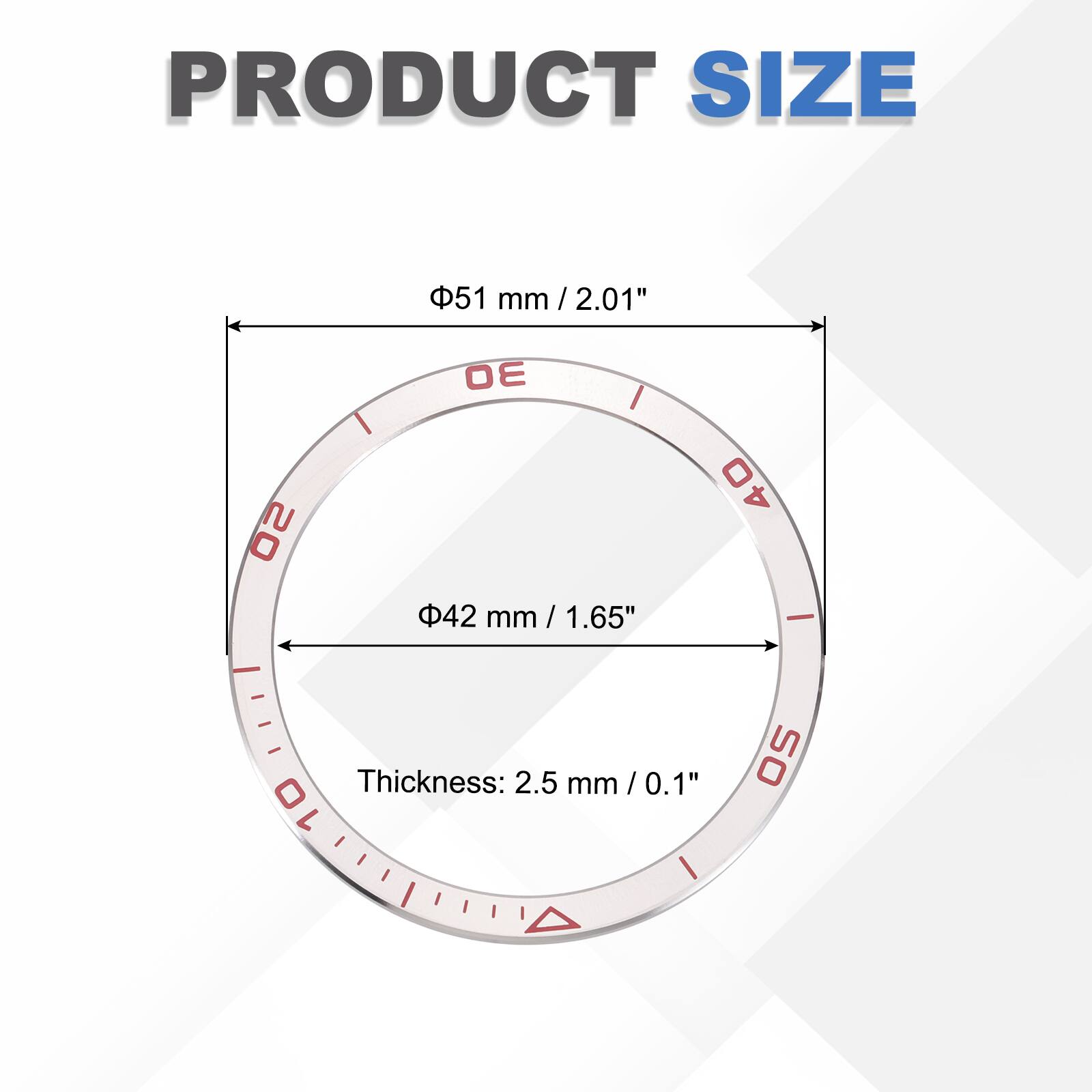 PRODUCT SIZE  
51 mm / 2.01"  
42 mm / 1.65"  
Thickness: 2.5 mm / 0.1"
