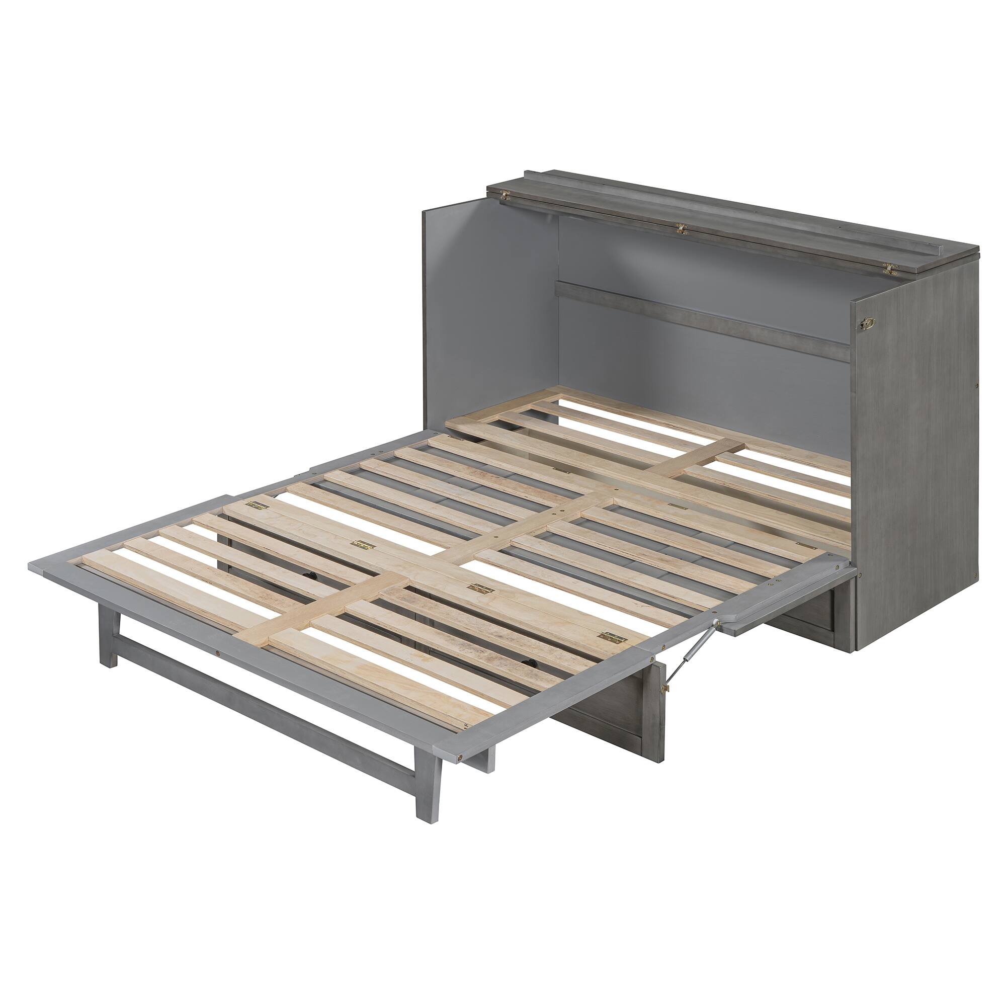 Alt View 2. Tiramisubest - Queen Size Murphy Bed, Brushed Gray, Plywood w/ Drawers & USB - Gray.