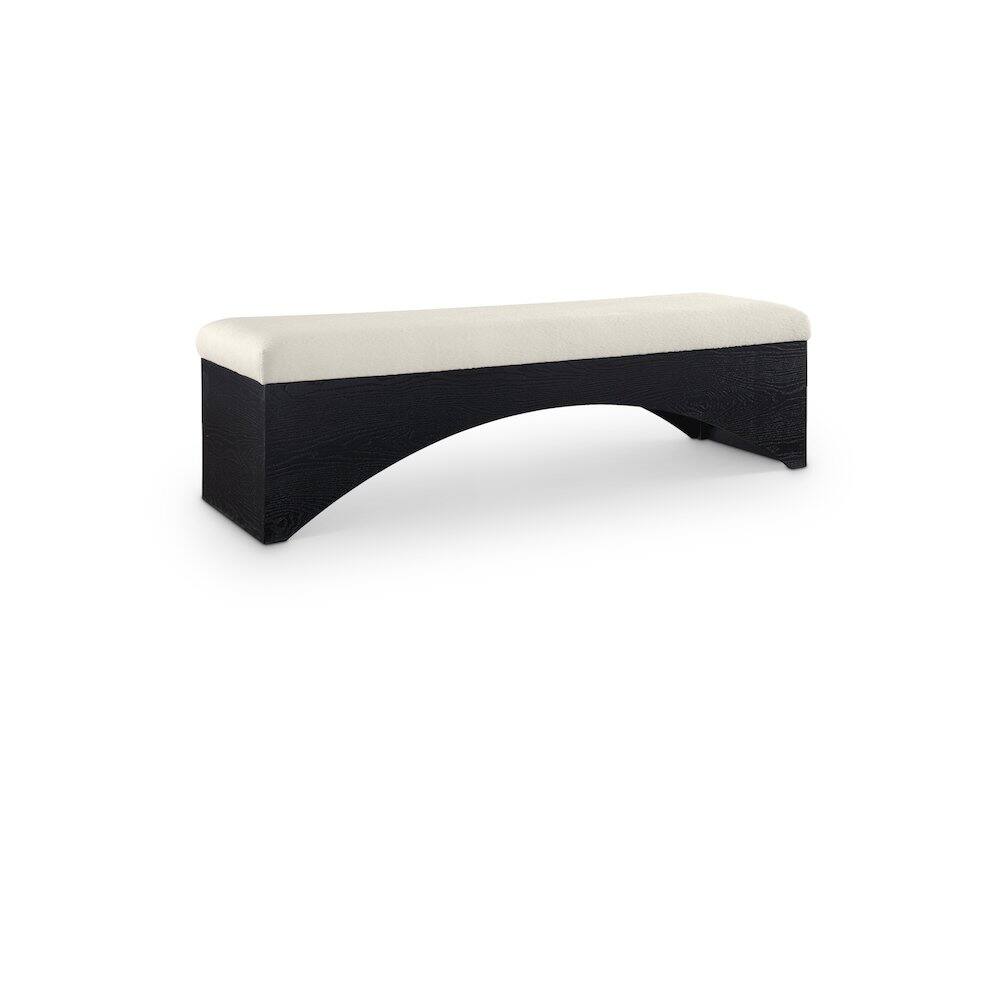 Meridian Furniture - Lawson Cream Velour Fur Fabric Bench - Beige