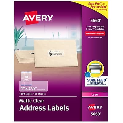 "Avery - Easy Peel Laser Address Labels, 1"" x 2-5/8"", 1,500 Labels/Box - Matte Clear" price history on PriceWatchPro