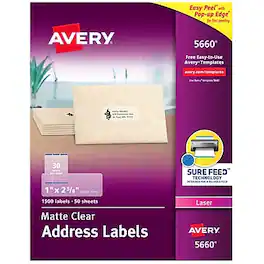 Avery - Easy Peel Laser Address Labels, 1" x 2-5/8", 1,500 Labels/Box - Matte Clear