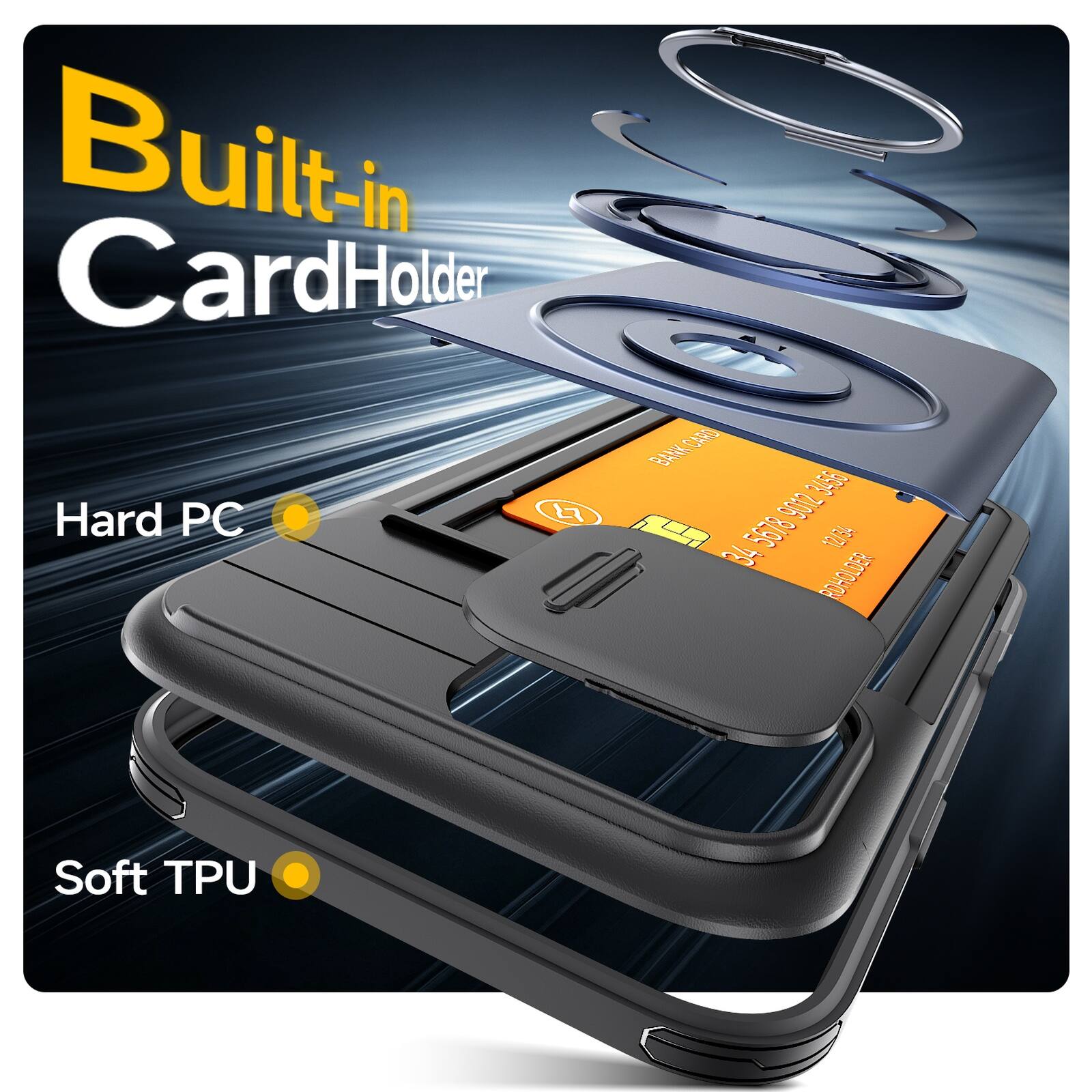 Built-in CardHolder  
BANK CARD  
5083 3031 4233  
ROHOLDER  
Hard PC  
Soft TPU