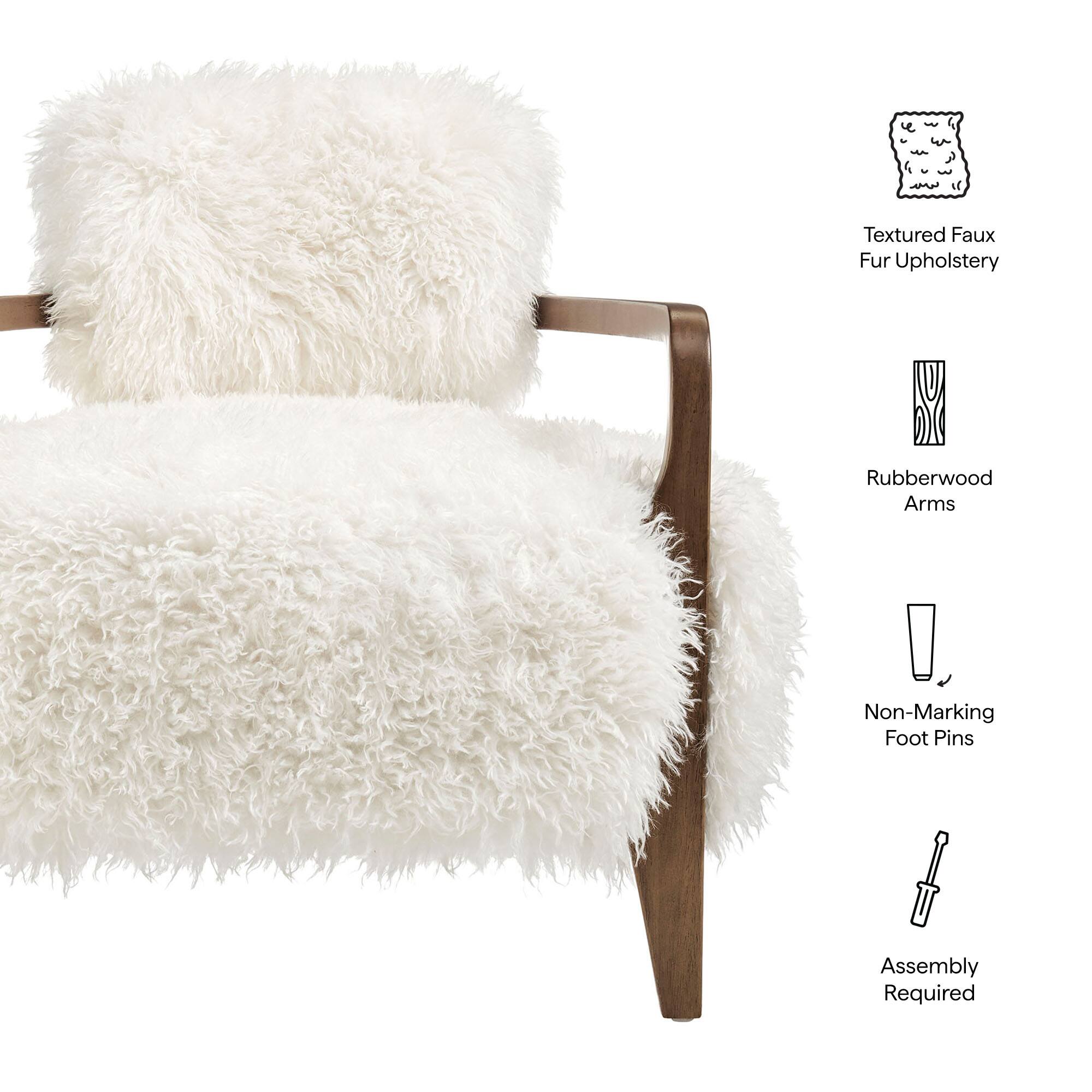 Textured Faux Fur Upholstery  
Rubberwood Arms  
Non-Marking Foot Pins  
Assembly Required