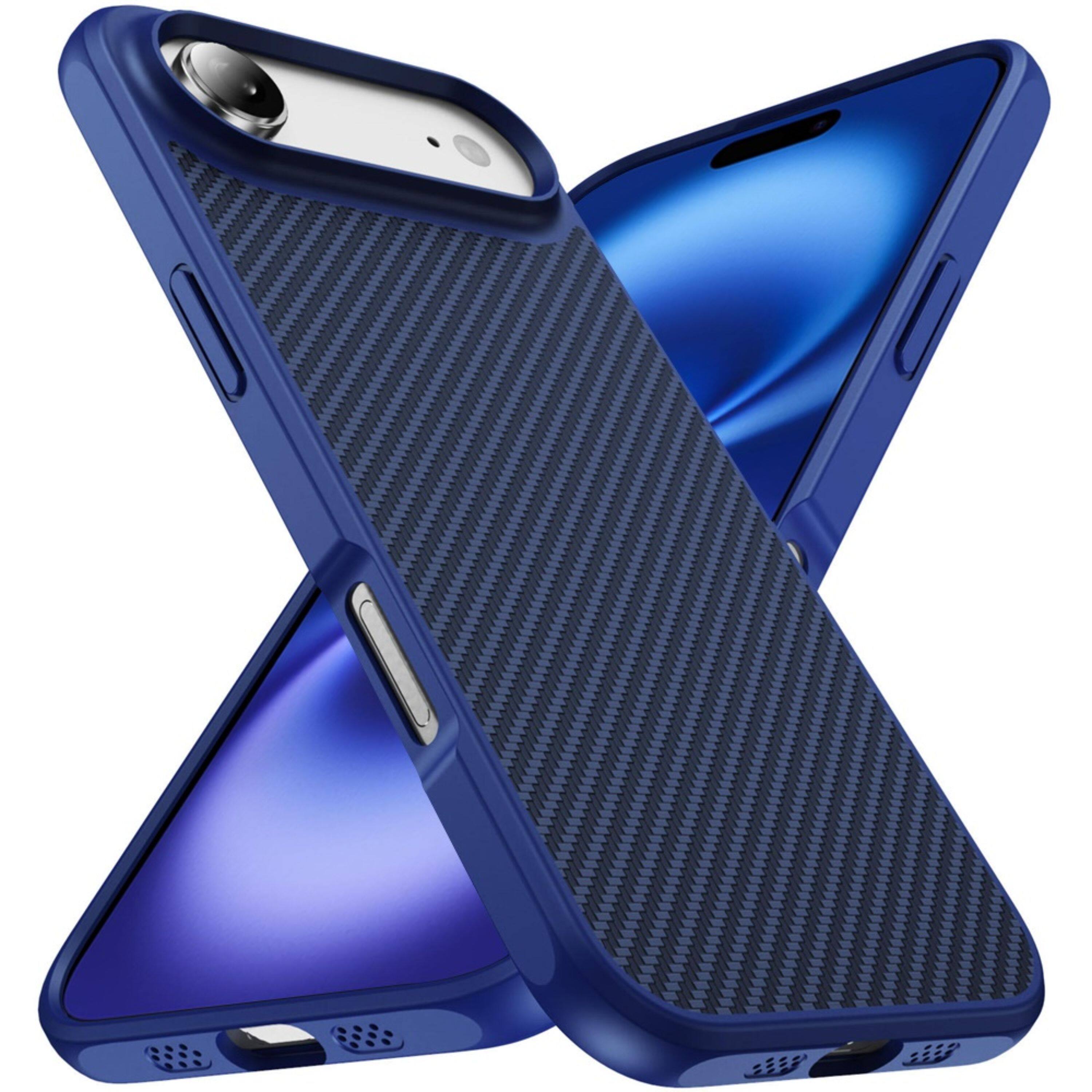 Angle. Kitcheniva - Carbon Fiber Print Hidden Magnetic Circle Phone Case With Tempered Glass For iPhone Air Navy Blue - Navy Blue.