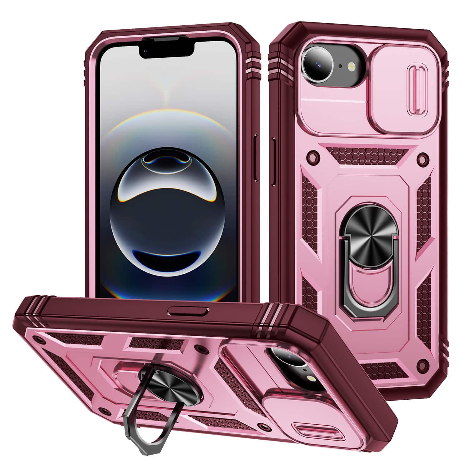 Dteck - Magnetic Case For Apple iPhone 16e/17e with Slide Camera Protection Ring Kickstand PC TPU Rugged Cover - Pink/Rose price history on PriceWatchPro