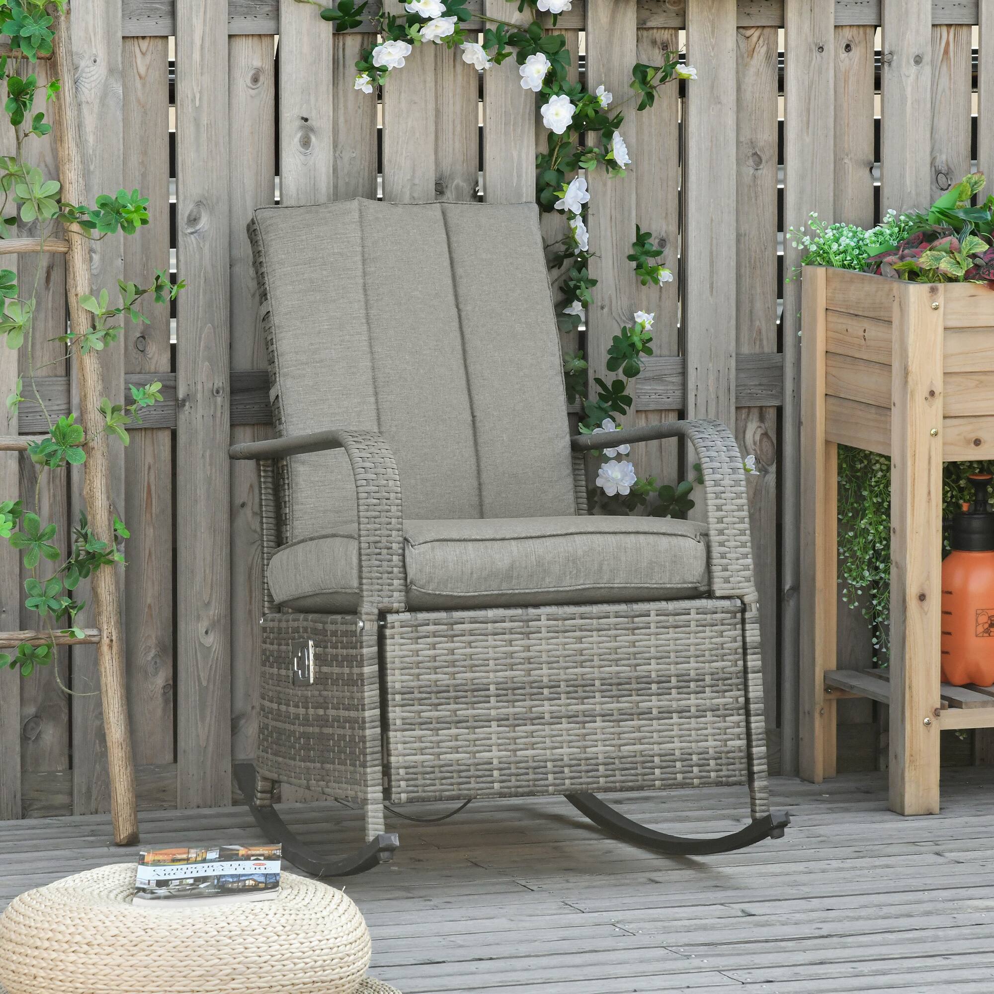 Alt View 1. Outsunny - Wicker Outdoor Rocking Chair, Patio Recliner with Adjustment Backrest, PE Rattan Lounge Chair - Mixed Grey/Grey.