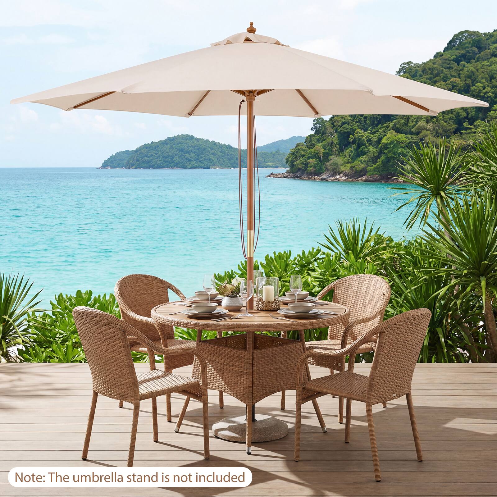 Note: The umbrella stand is not included