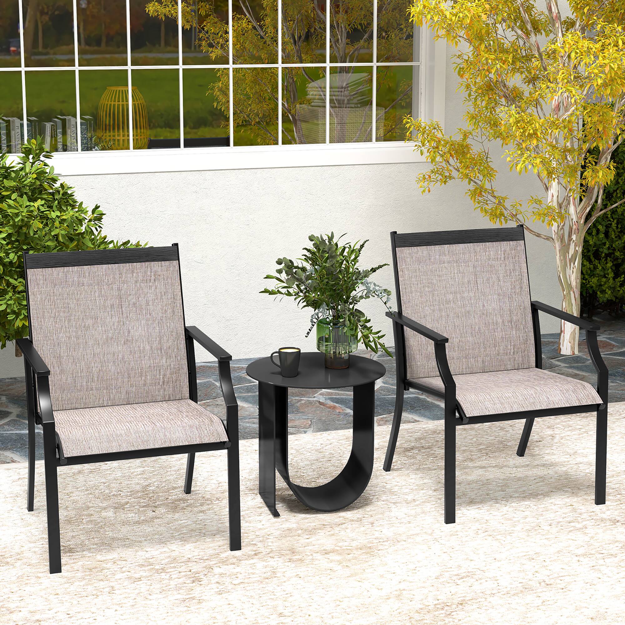 Alt View 3. Gymax - Gymax Patio Chairs Set of 4 Dining Chairs w/ Curved Backrest Long Armrest Breathable Fabric - Coffee.