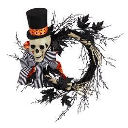 BreeBe - 26" Halloween Dapper Skeleton Wreath - Multi