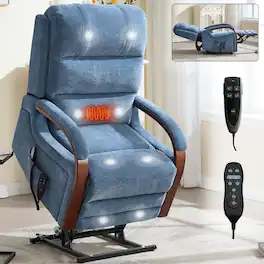 Ropilly - Dual Motor Power Lift Recliner Chenille Massage Chair 350 LBS - Blue