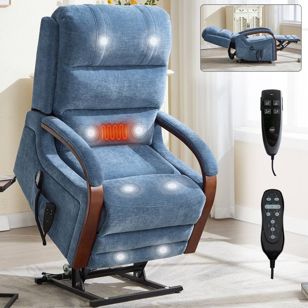 Front. Ropilly - Ropilly Dual Motor Power Lift Recliner Blue Chenille Massage Chair 350 LBS - Blue.