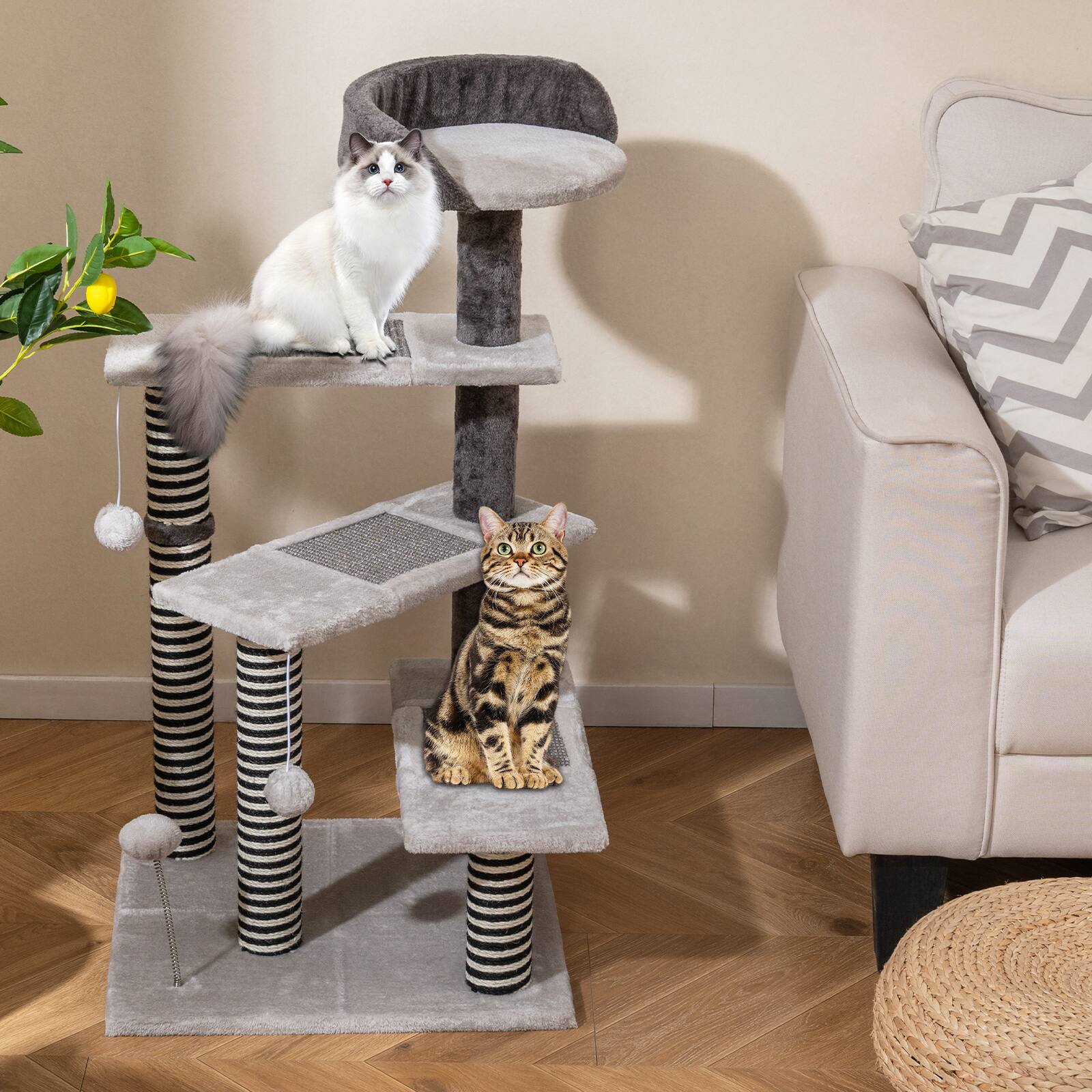 Alt View 4. Gymax - Gymax 2-in-1 Cat Tree Tower Pet Steps w/ Scratching Posts Hanging Toy Ball Perch - GYM19082.