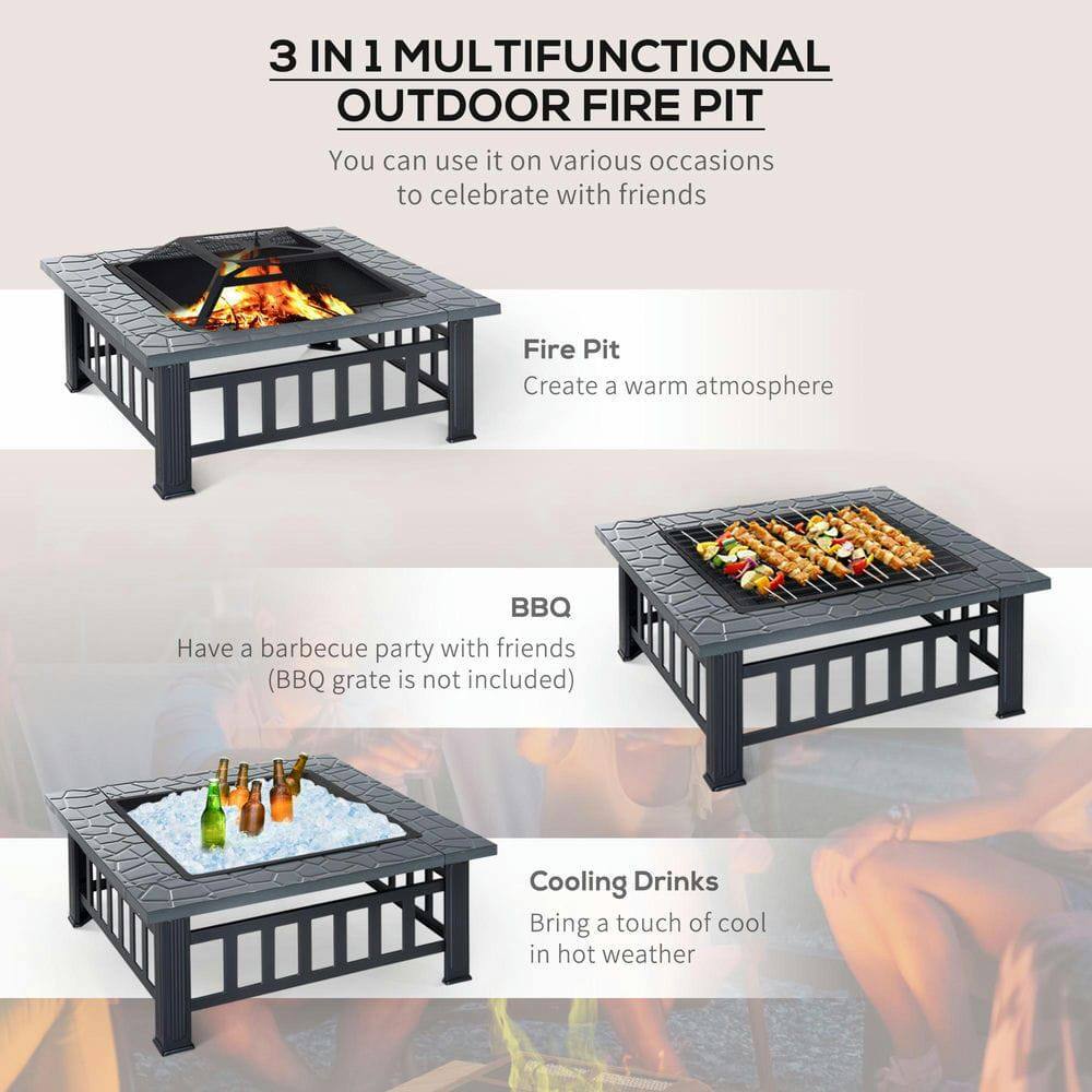 3 IN 1 MULTIFUNCTIONAL OUTDOOR FIRE PIT

You can use it on various occasions to celebrate with friends

Fire Pit
Create a warm atmosphere

BBQ
Have a barbecue party with friends (BBQ grate is not included)

Cooling Drinks
Bring a touch of cool in hot weather