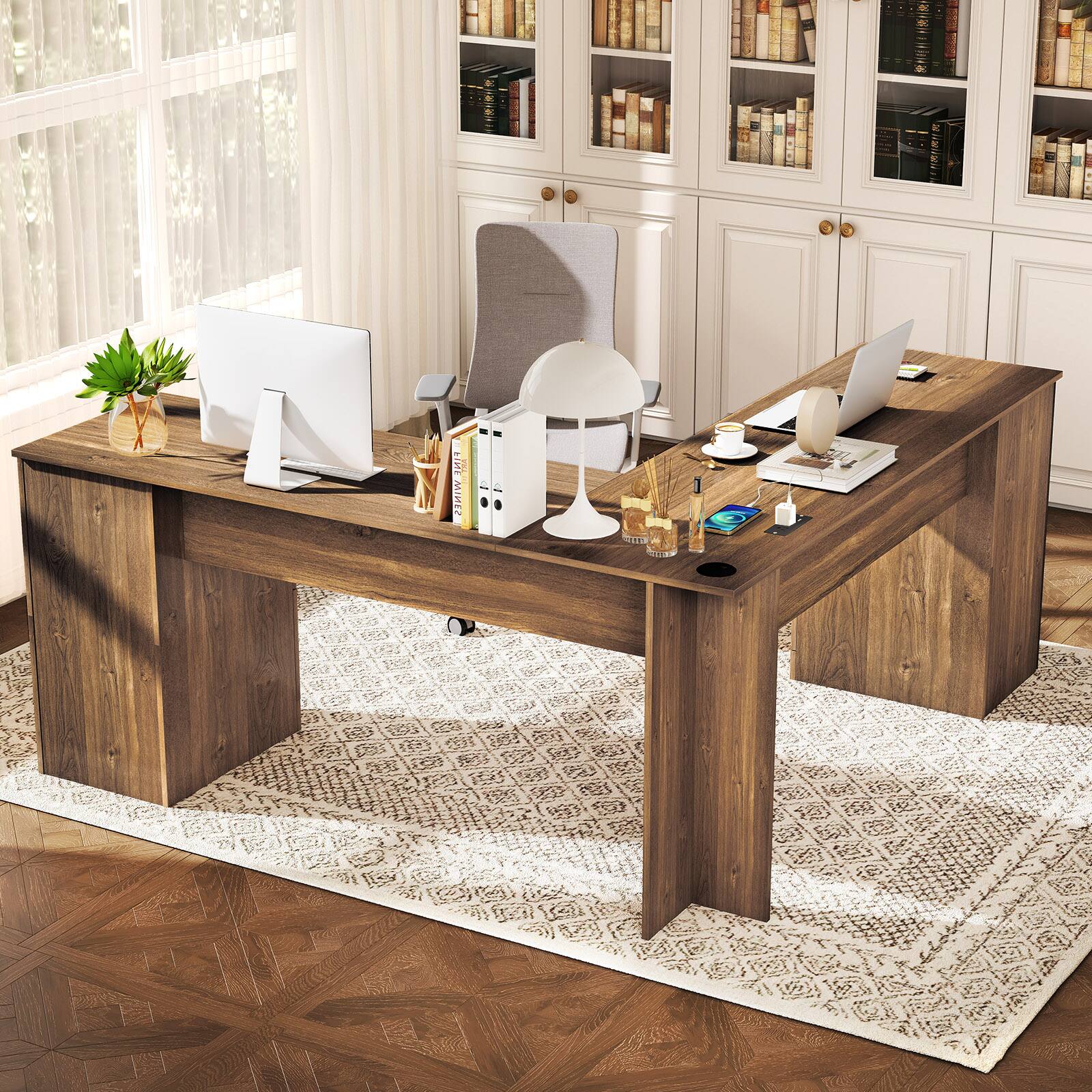Gymax 66 Inch L Shaped Computer Desk Spacious Corner Desk w