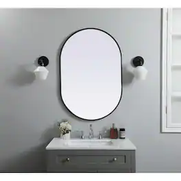 Elegant Decor - Metal Frame Oval Mirror 27x40 Inch - Black