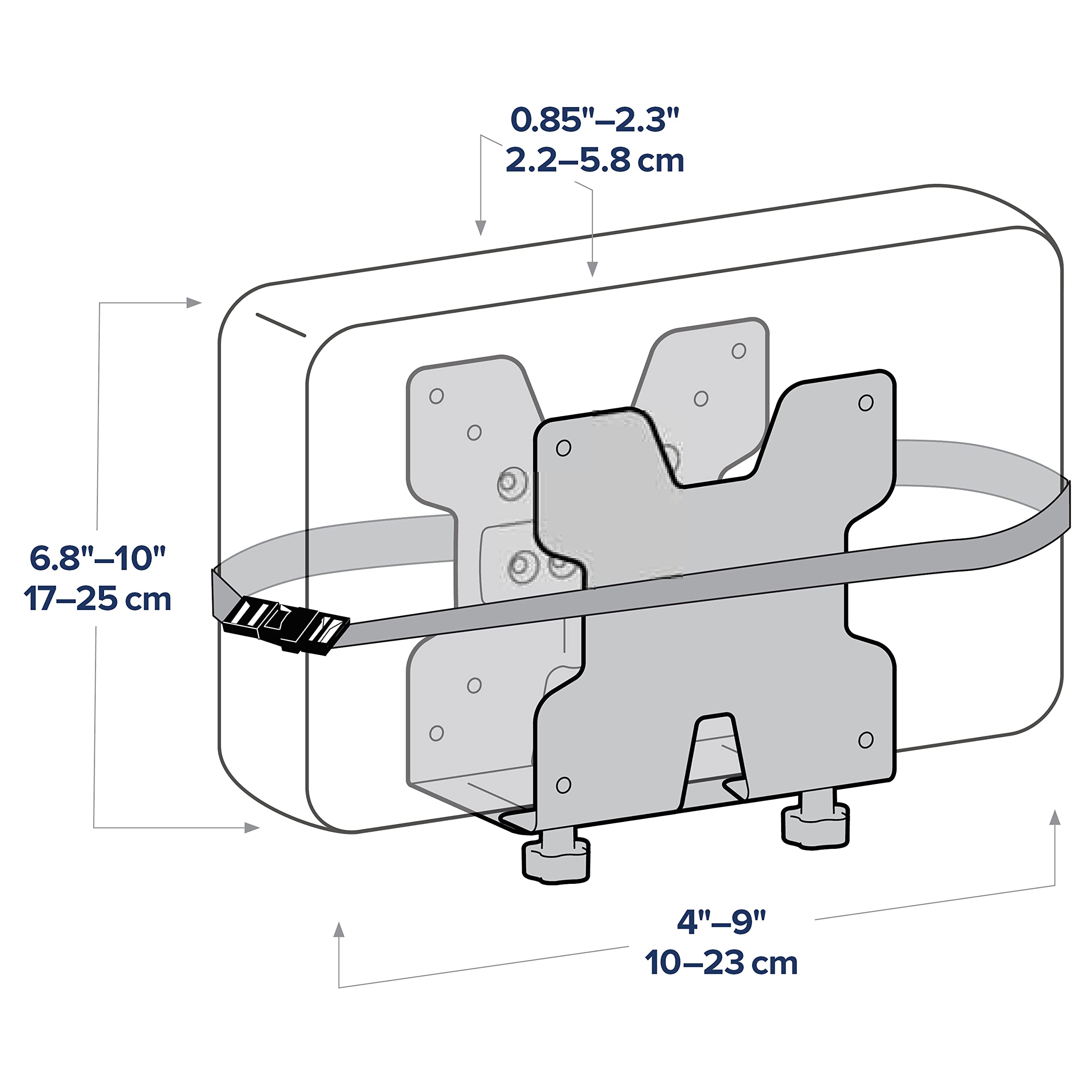 0.85"-2.3"  
2.2-5.8 cm  
6.8"-10"  
17-25 cm  
4"-9"  
10-23 cm