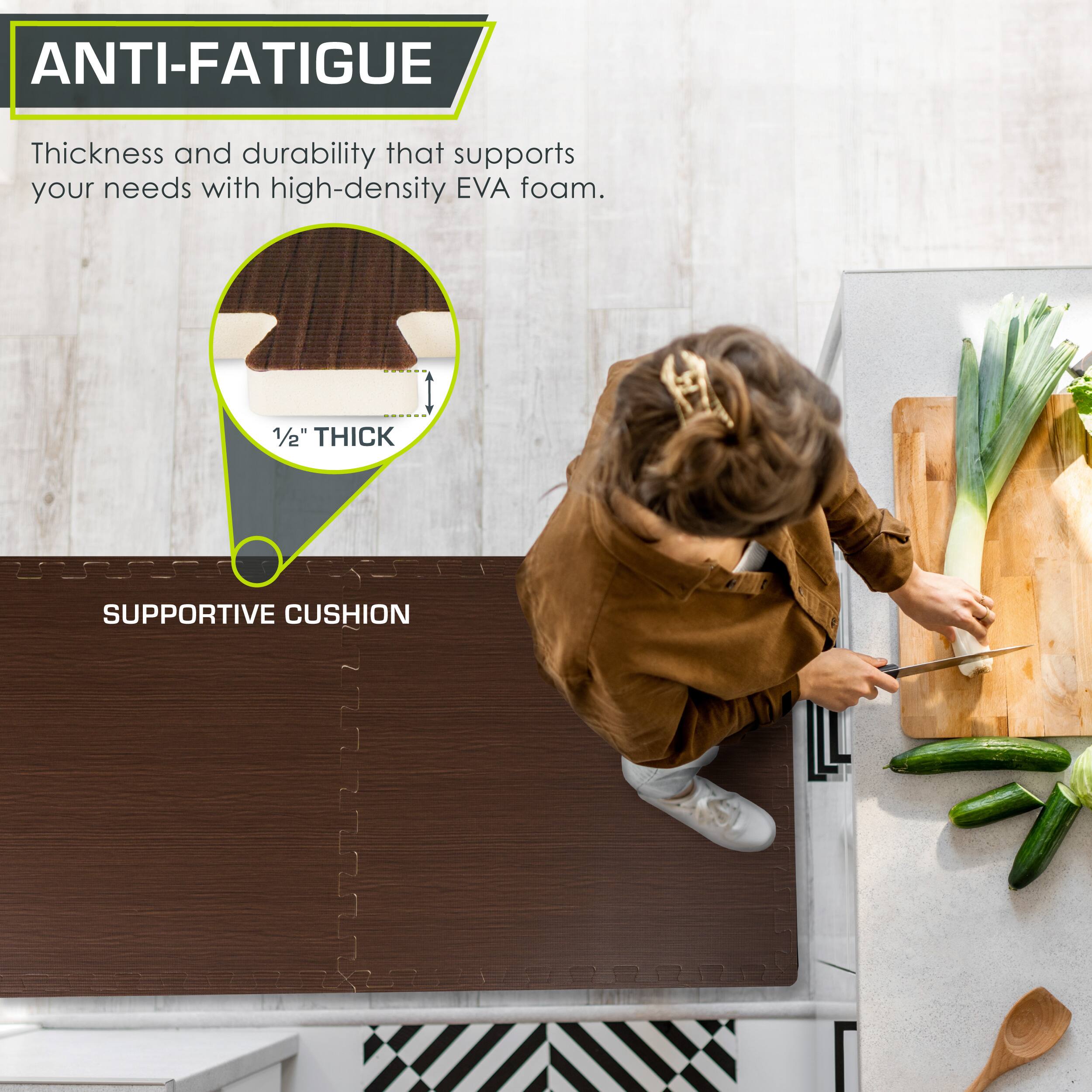 ANTI-FATIGUE

Thickness and durability that supports your needs with high-density EVA foam.

1/2" THICK SUPPORTIVE CUSHION