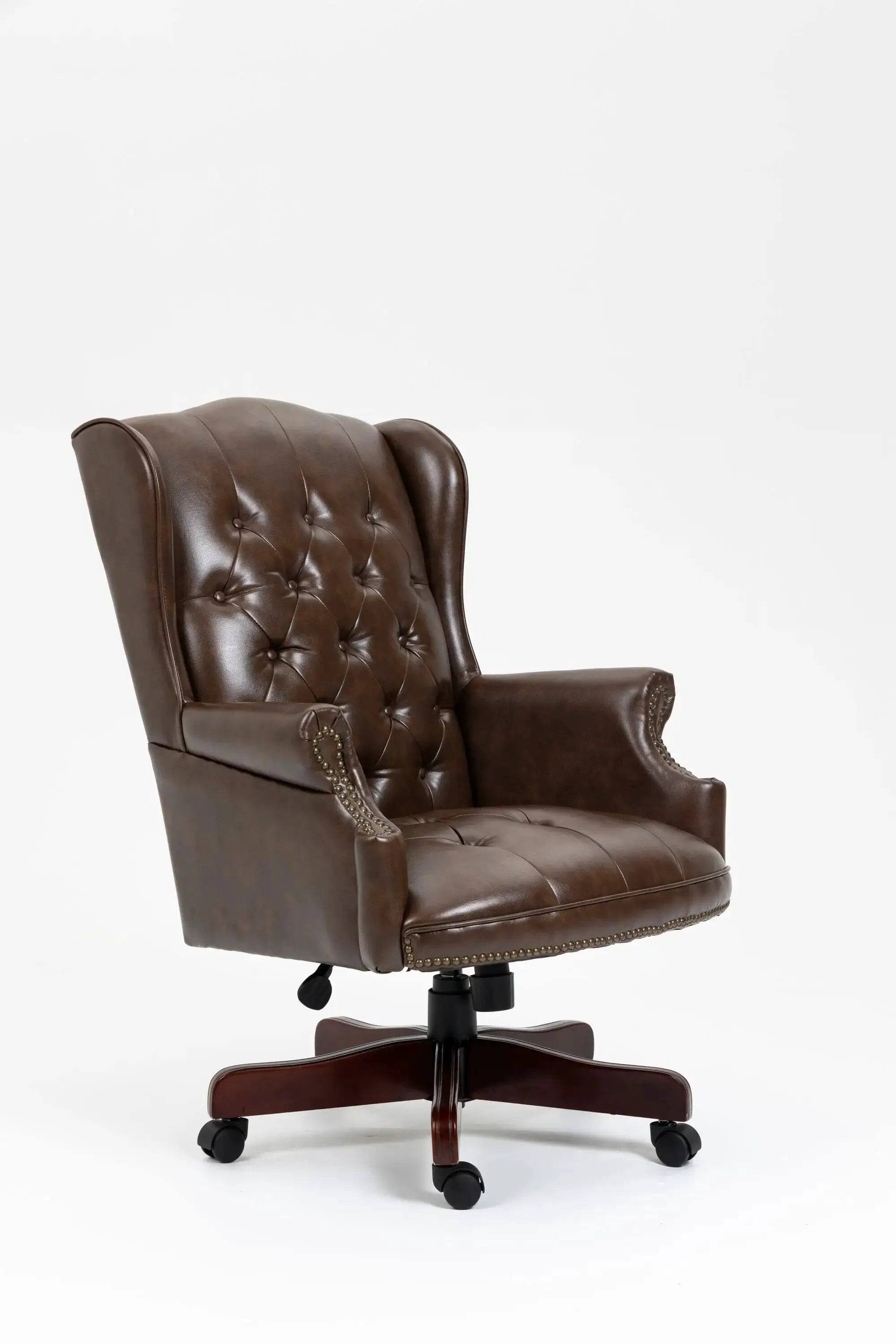 Alt View 2. Platinum-Level - Banker Office Chair with Ergonomic Support and Plush Leather Comfort - Brown.