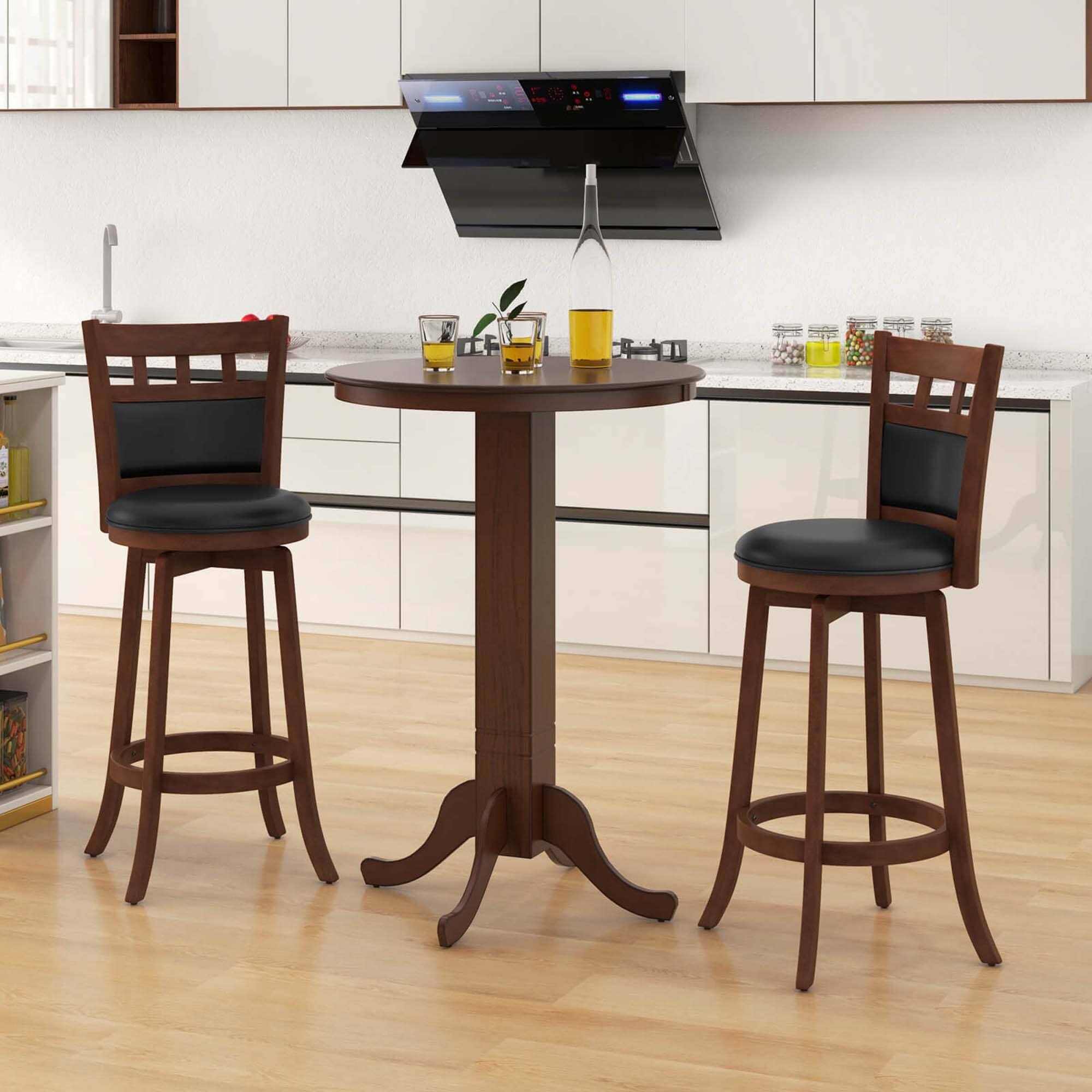Alt View 2. Costway - 30 Inch Wood Pub Round Dining Table with Pedestal Base Kitchen Diner Table - Brown.