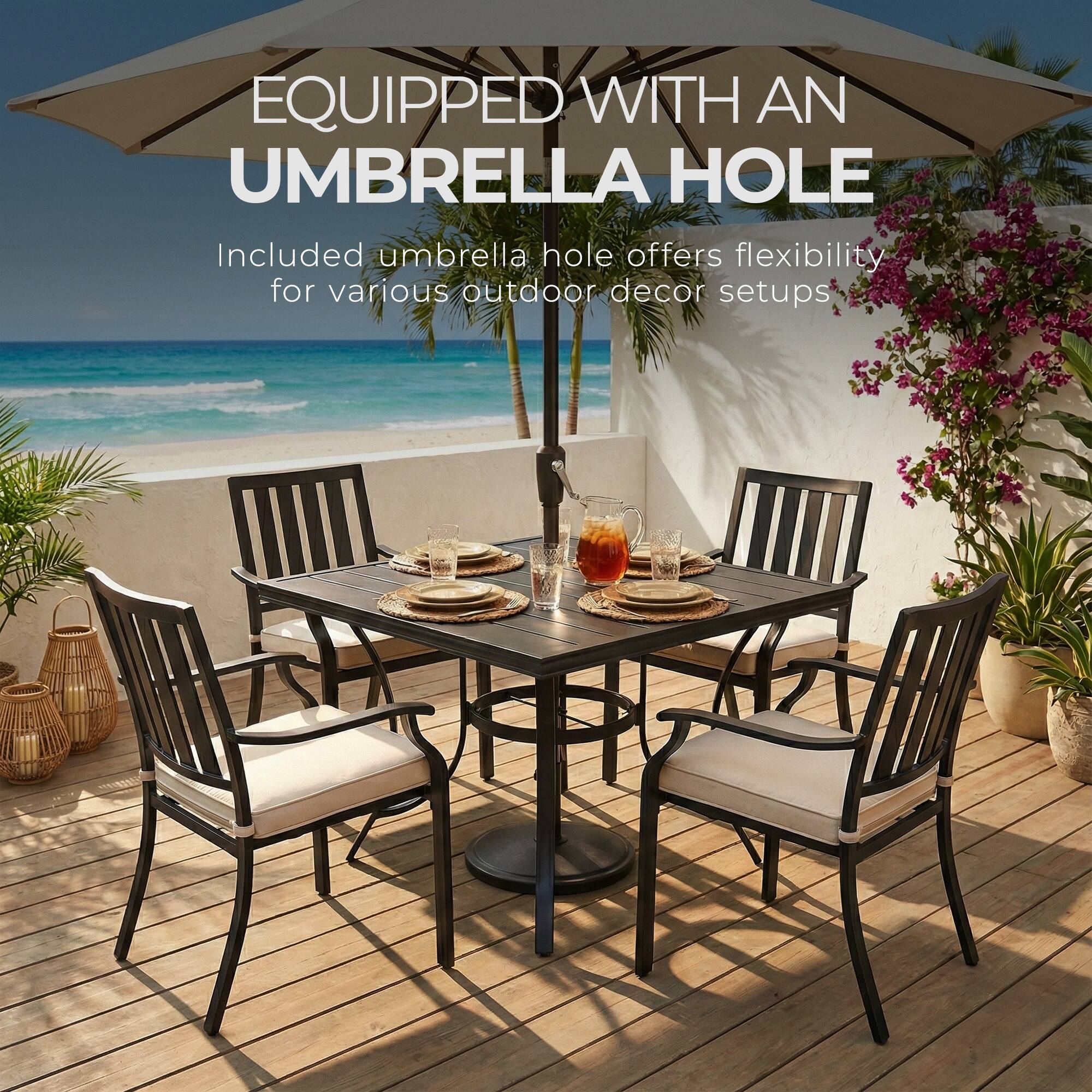 EQUIPPED WITH AN UMBRELLA HOLE

Included umbrella hole offers flexibility for various outdoor decor setups
