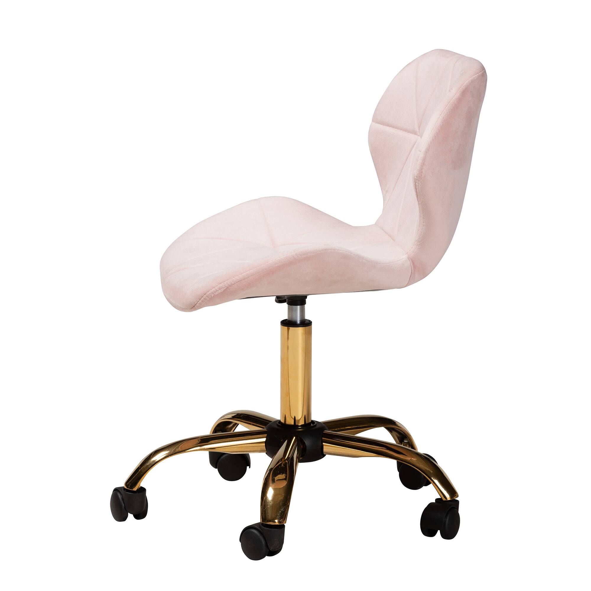 Left. Baxton Studio - Savara Contemporary Glam and Luxe Velvet Fabric and Metal Swivel Office Chair - Blush Pink/Gold.