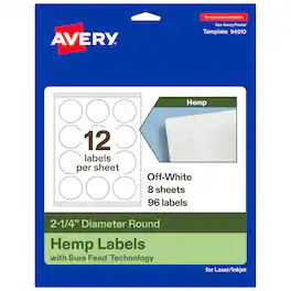 Avery - Round Hemp Labels, 2-1/4" Diameter, Off- 96 Total - White