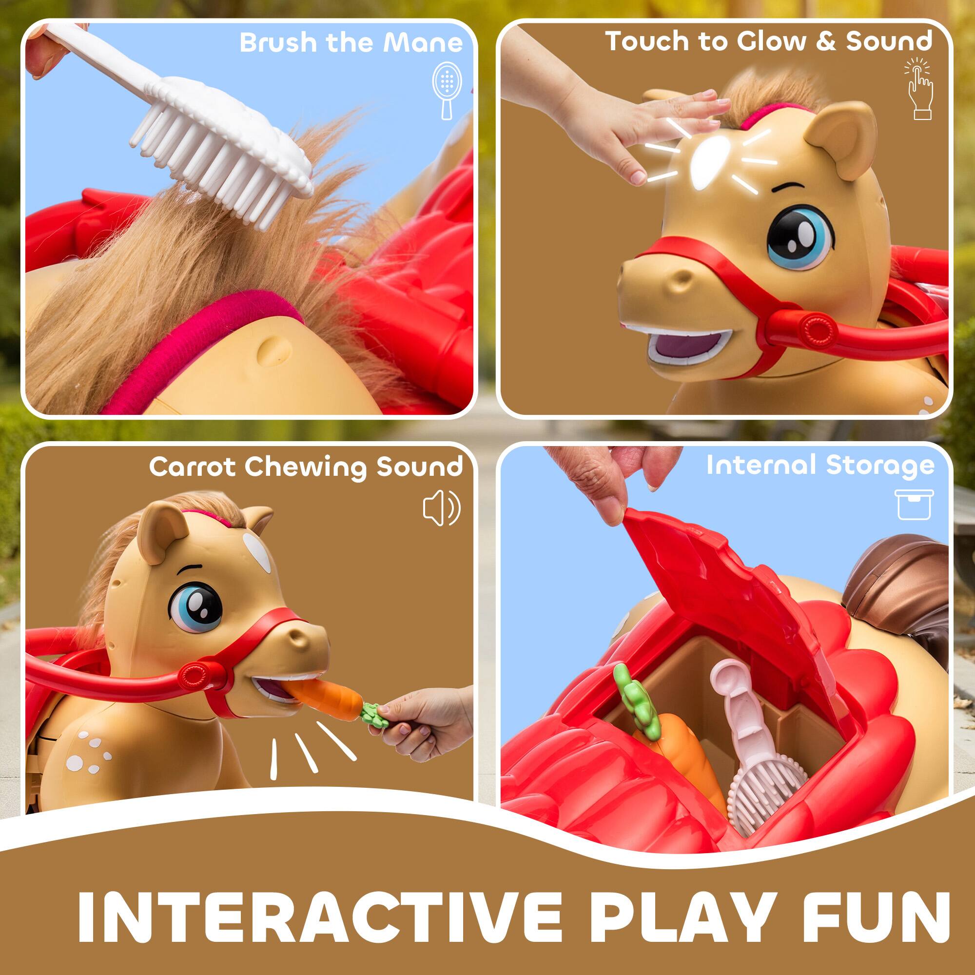 Brush the Mane  
Touch to Glow & Sound  
Carrot Chewing Sound  
Internal Storage  
INTERACTIVE PLAY FUN