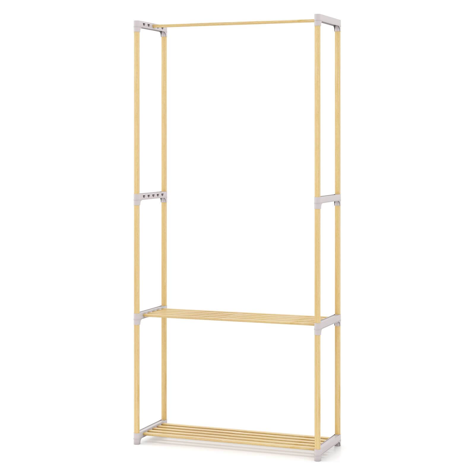 Alt View 8. Costway - Costway Pine Wood Clothes Rack with 2-Tier Open Storage Shelf for Bedroom, Wardrobe Closet - Natural and Gray.