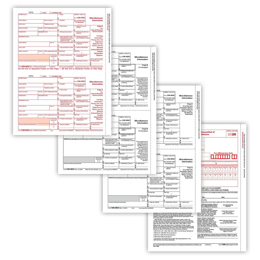1099 Rules ComplyRight 2026 1099 MISC Tax Form, 4 Part, 2 Up, Copy A, B, C/2, 1096 ...