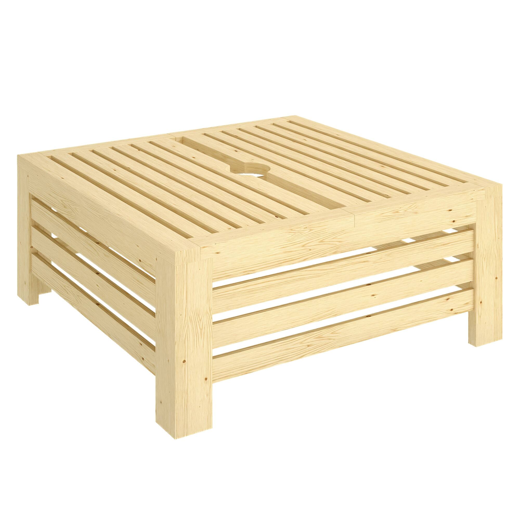 Front. Outsunny - 2-in-1 Outdoor Storage Box for Umbrella Base, Umbrella Stand Table, Wooden Patio Coffee End Table with Umbrella Hole - Natural Wood.