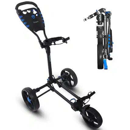 Front. SereneLife - SereneLife SLGCFLW 3-Wheel Collapsible Golf Push Cart, Adjustable Handle, Quick Brake, Compact Storage - Blue.
