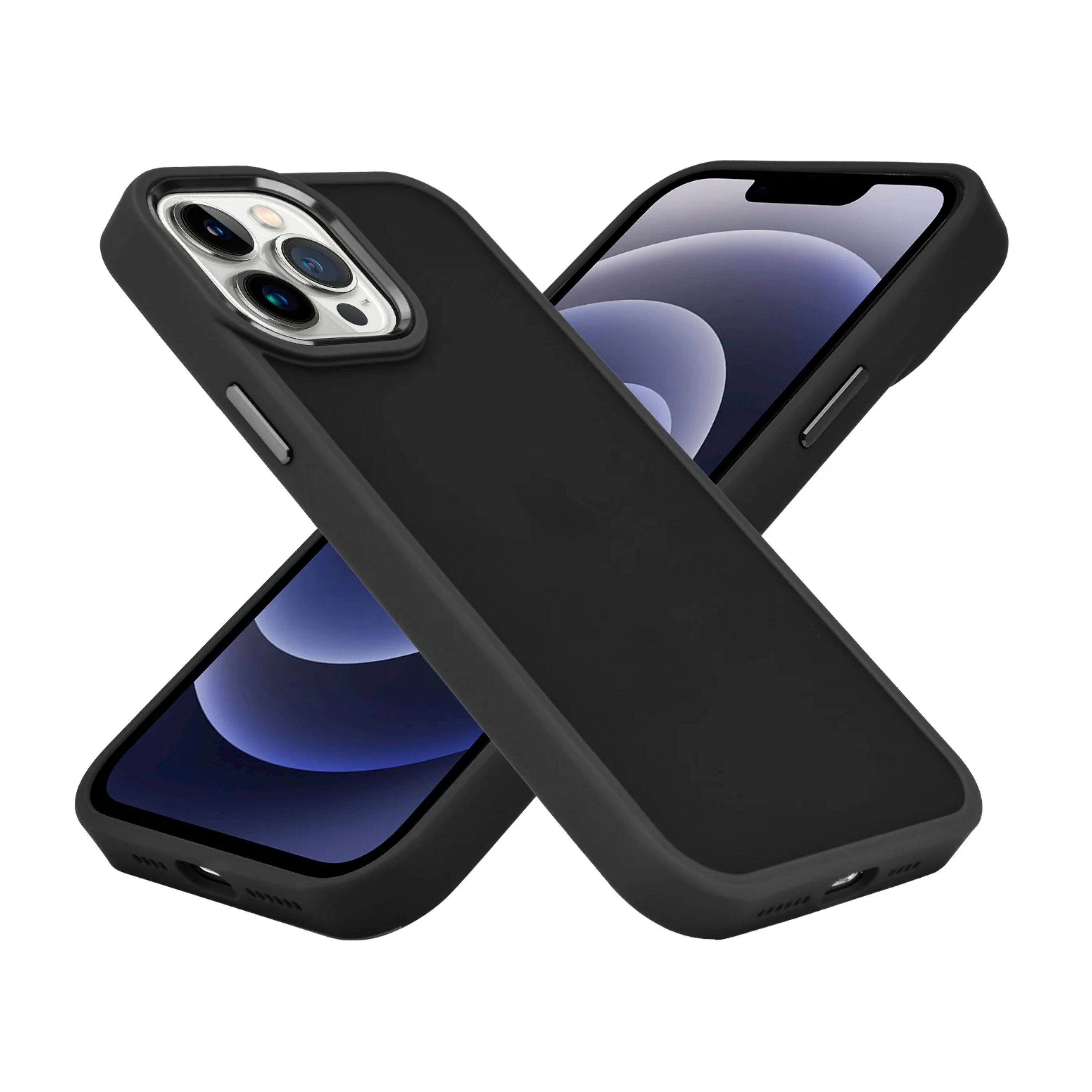 Left. Kitcheniva - Acrylic Hybrid Metal Buttons Phone Case With 2 Pcs Screen Protectors For iPhone 15 Pro Max Black - Black.