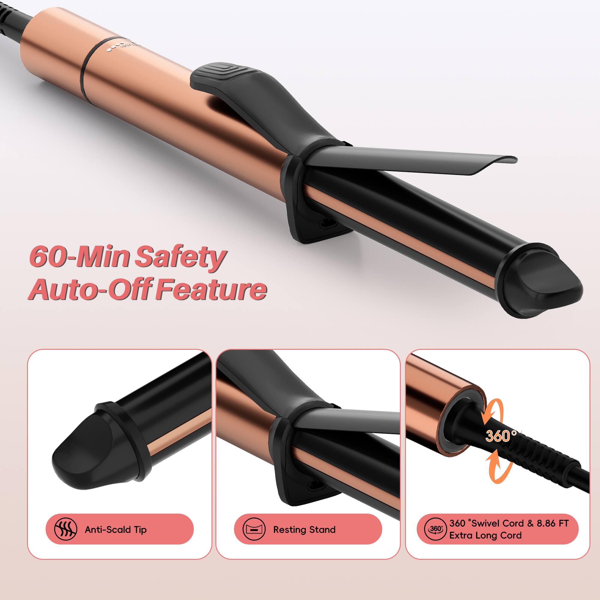 S 60-Min Safety Auto-Off Feature, 360° Swivel Cord & 8.86 FT Extra Long Cord, Anti-Scald Tip, Resting Stand