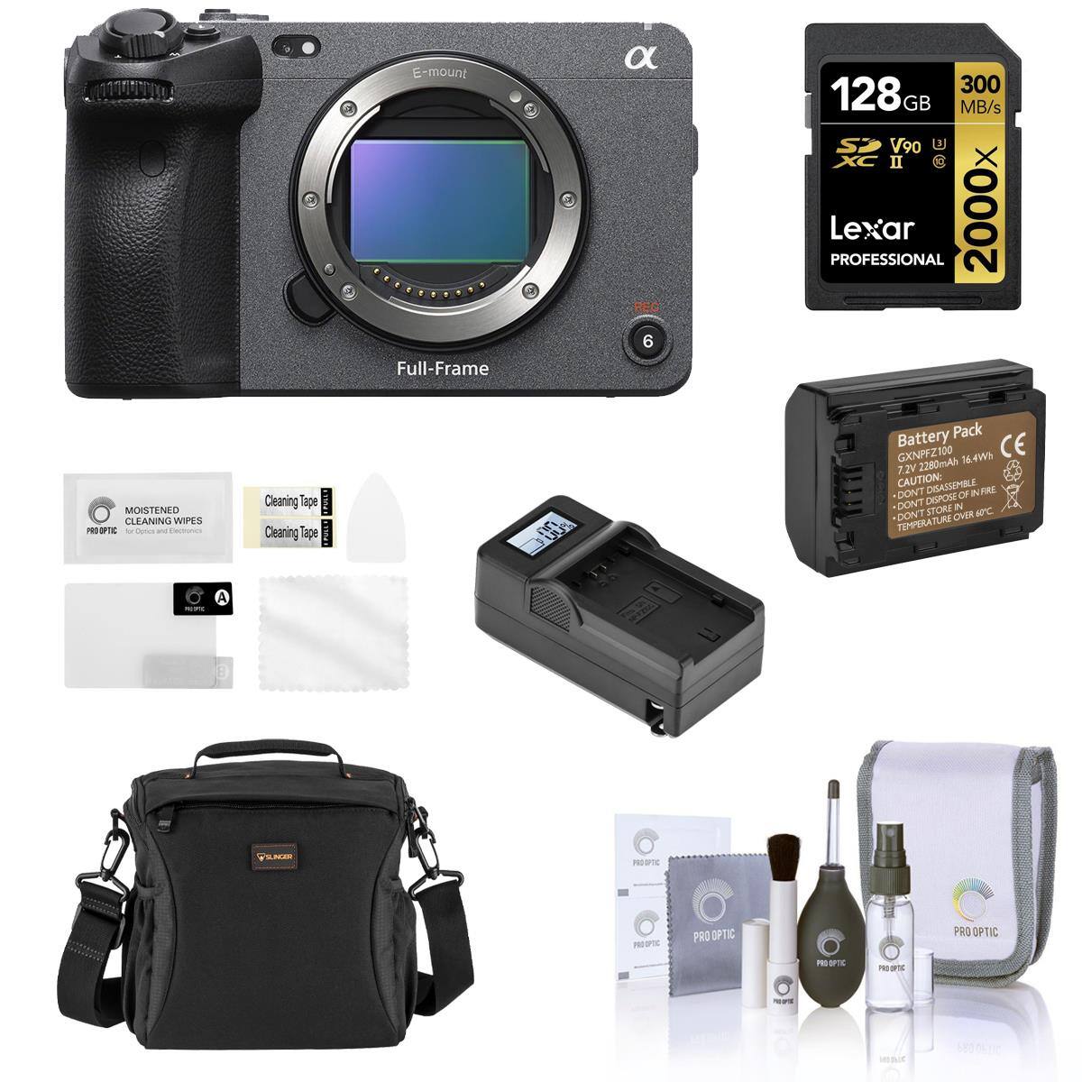 MOISTENED CLEANING WIPES PRO OPTIC  
Cleaning Tape EPULLE  
Cleaning Tape PULLI  
E-mount Full-Frame  
128 GB 300 MB/s S V90 U1  
Lexar PROFESSIONAL  
Battery Pack GXNPFZ100 16.4V 7.2V 2280mAh  
CAUTION: DISASSEMBLE DONT DISPOSE OF INFR DONT STORE OVER TEMP  
EPT  
SUNGER  
50%  
PRO OPTIC  
PRO OPTIC  
PROOPIC  
90 oric  
2017