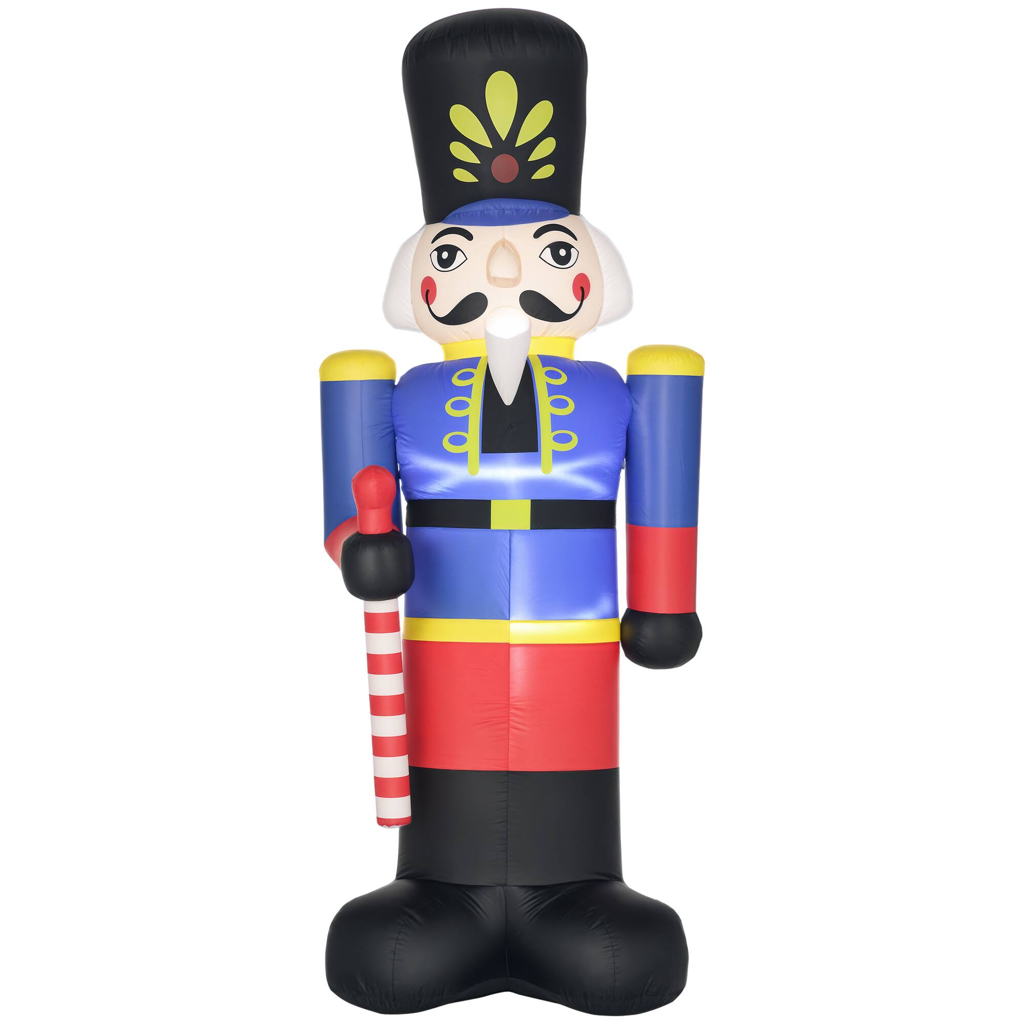 Front. Homcom - 8ft Christmas Inflatable Nutcracker Toy Soldier with Scepter, LED Yard Decor - Red.