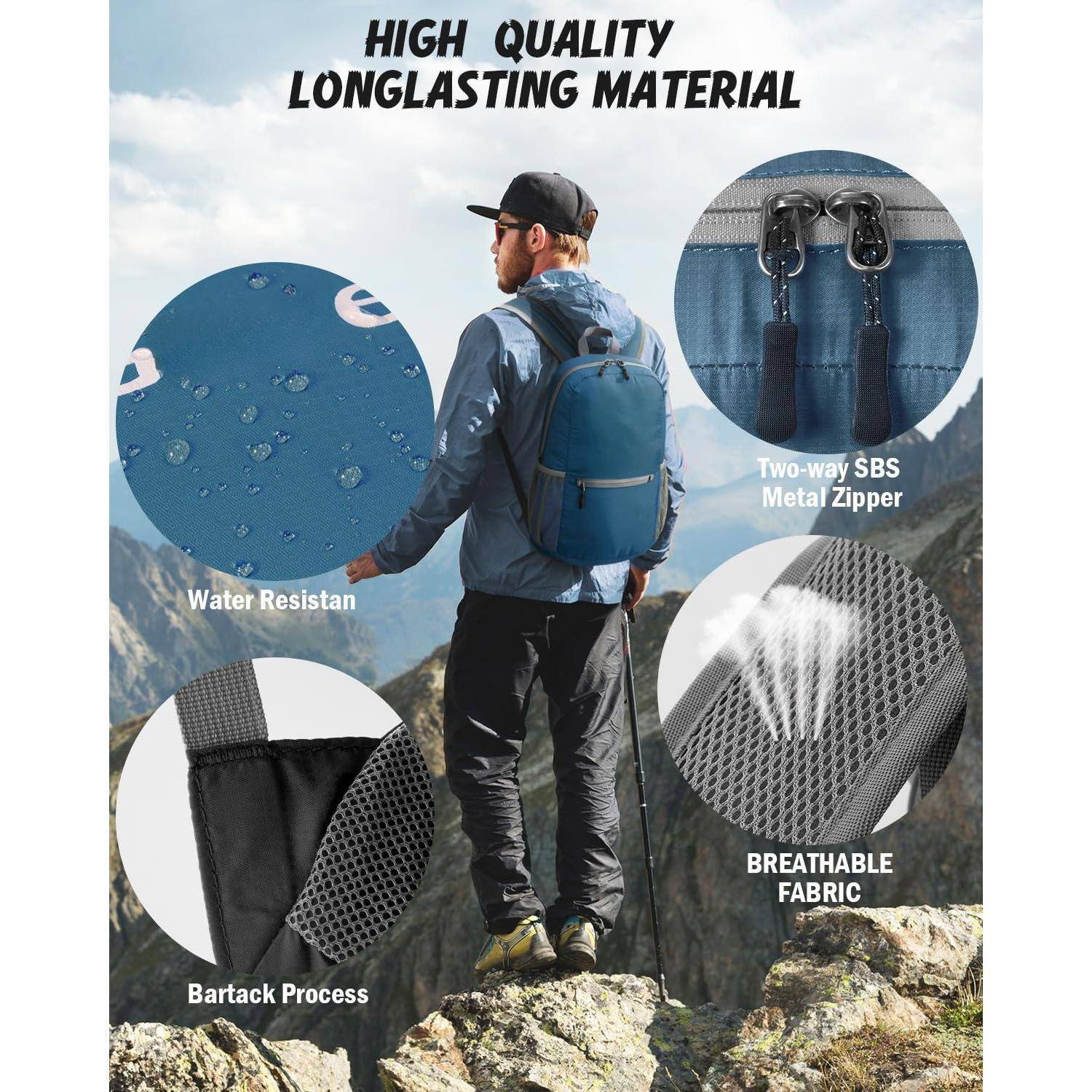 Alt View 1. Pacoar Cade - Ultra Lightweight Packable Backpack 20l Daypack Handy Foldable Camping Outdoor Travel Cycling Backpacking - Grey Blue-20L.