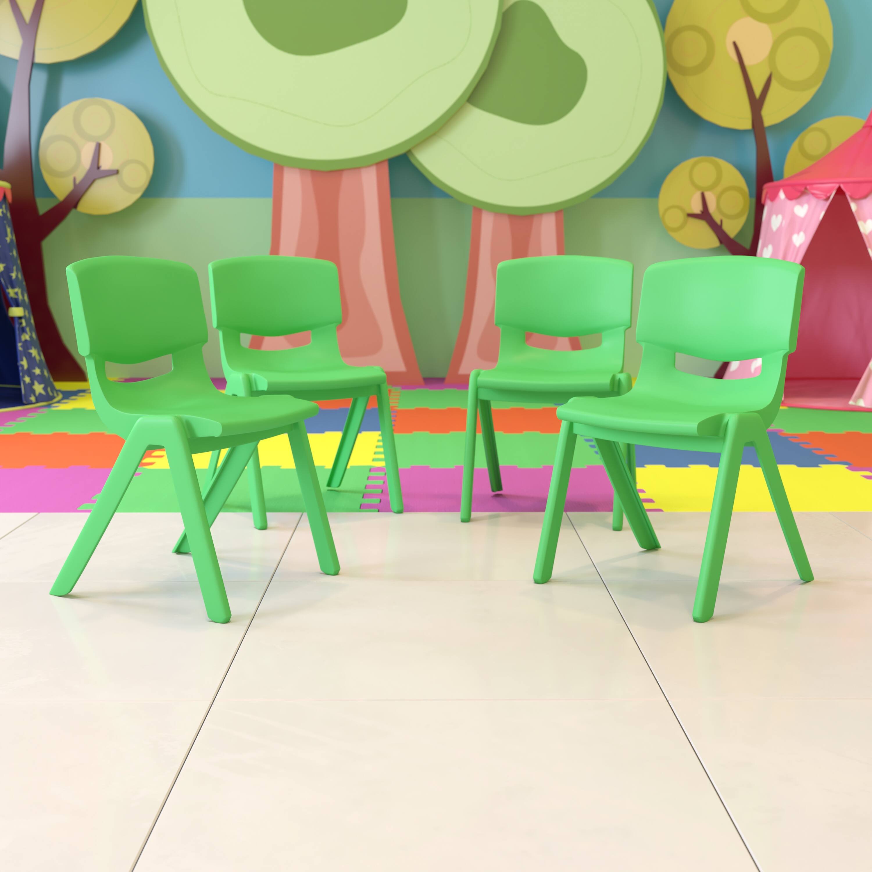 Alt View 2. Emma + Oliver - 4 Pack Plastic Stack School Chair with 15.5"H Seat, 3rd-7th School Chair - Green.