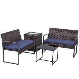 Ainfox - 4Piece Outdoor Patio Furniture Set with Ice Cooler Storage Box & Coffee Table for Outside, Garden, Balcony, Porch - Navy Blue