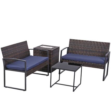 Front. Ainfox - Ainfox 4Piece Outdoor Patio Furniture Set with Ice Cooler Storage Box & Coffee Table for Outside, Garden, Balcony, Porch - Navy Blue.