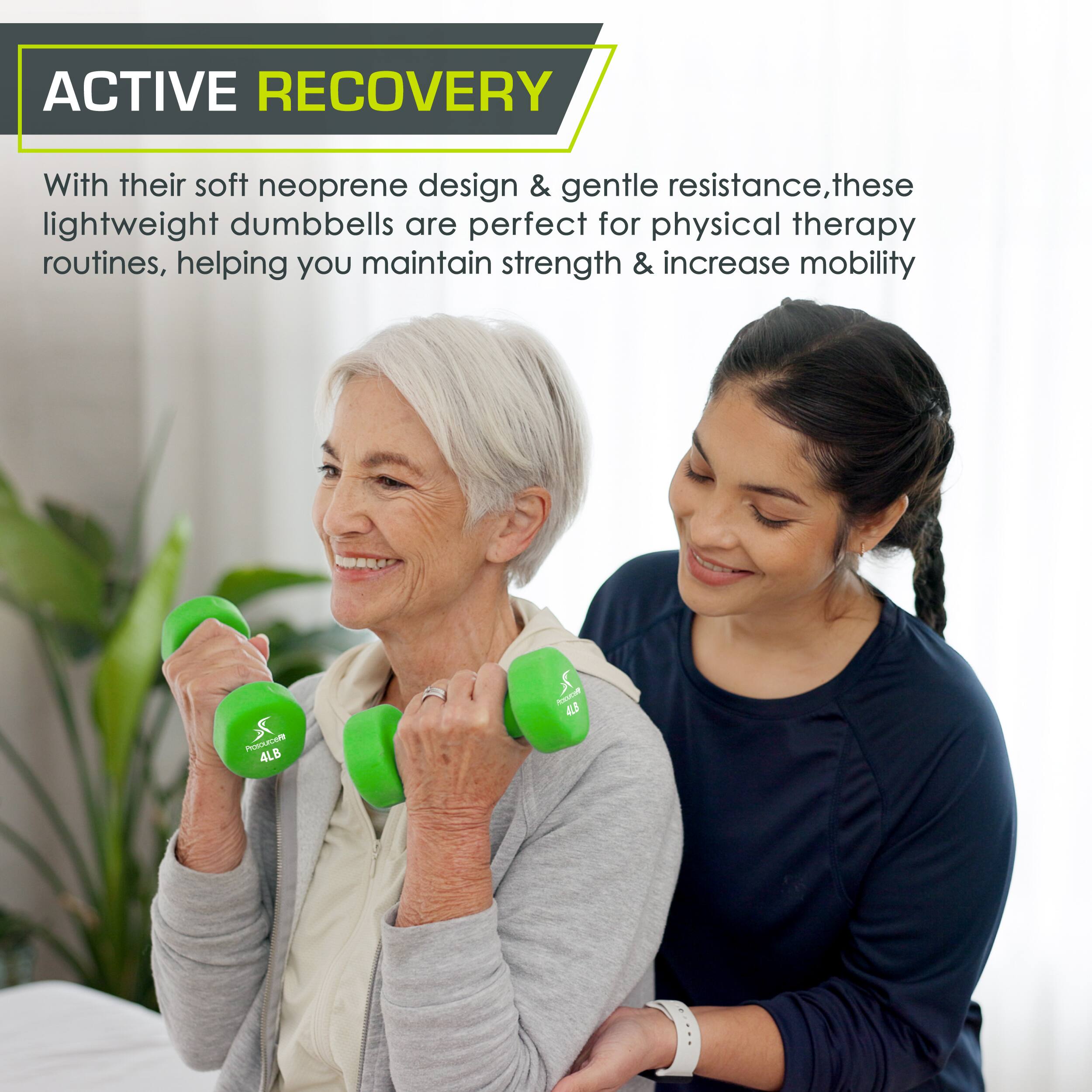 ACTIVE RECOVERY

With their soft neoprene design & gentle resistance, these lightweight dumbbells are perfect for physical therapy routines, helping you maintain strength & increase mobility. K S 4LB P 4