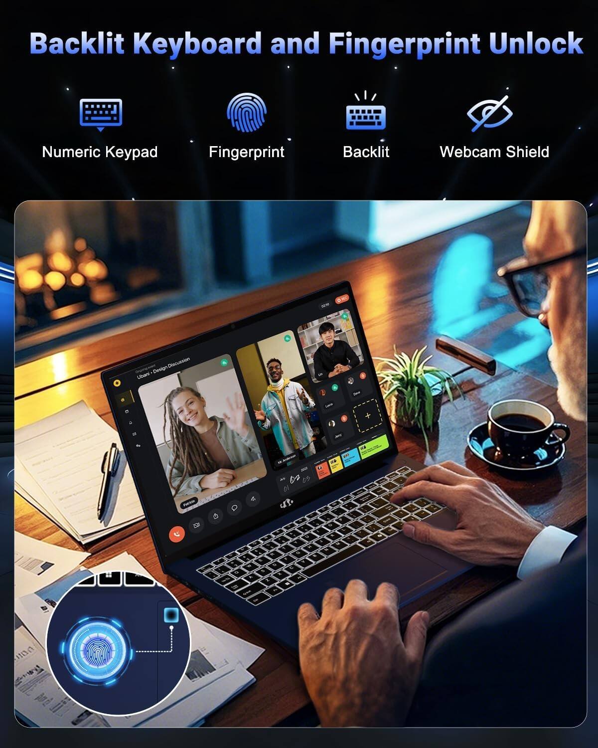 Backlit Keyboard and Fingerprint Unlock

- Numeric Keypad
- Fingerprint
- Backlit
- Webcam Shield