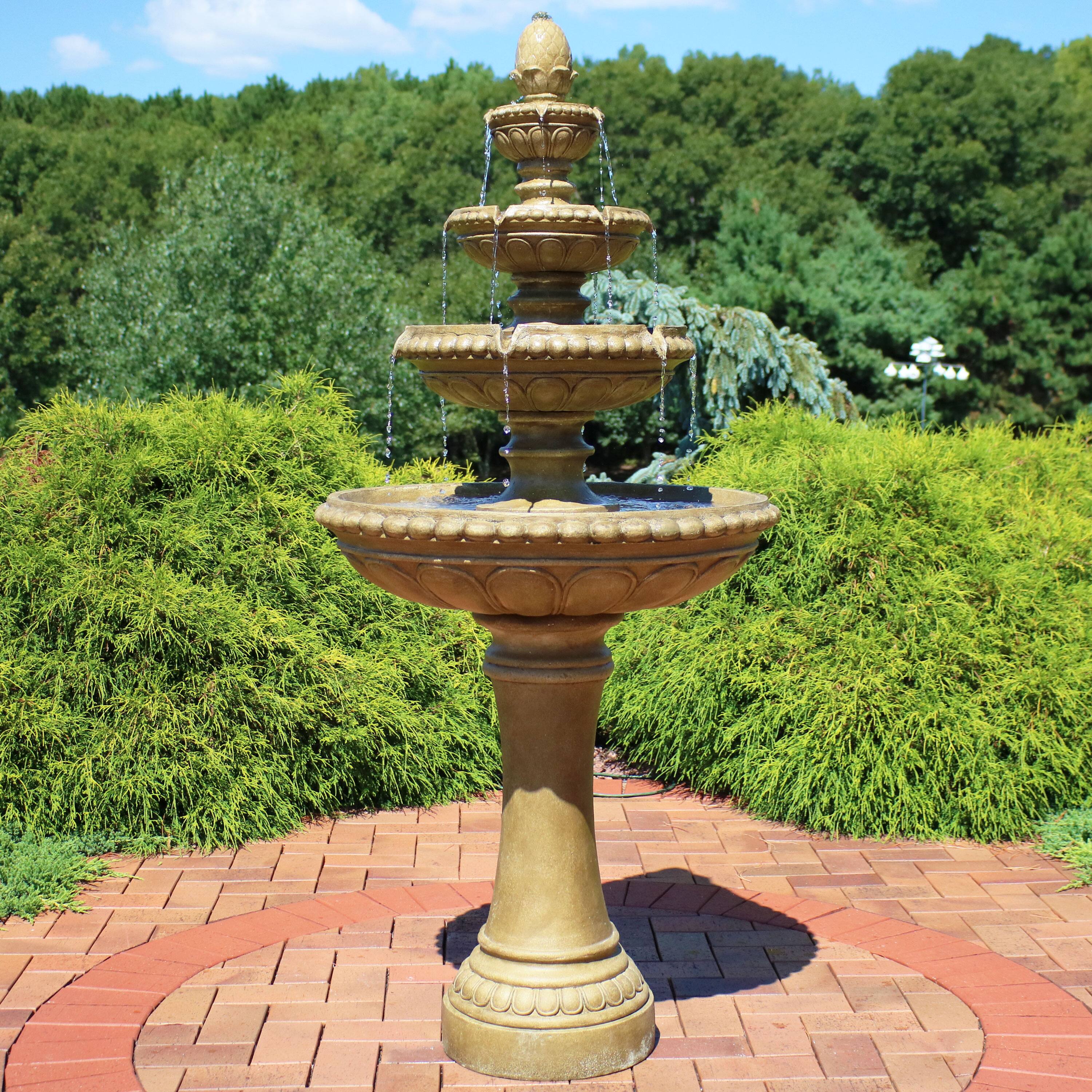 Alt View 3. Sunnydaze - Electric Eggshell Resin Outdoor 4-Tier Water Fountain - Light Brown.