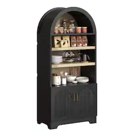 Bestier - 71 inch Arched Pantry Cabinet with Doors - Black Grained
