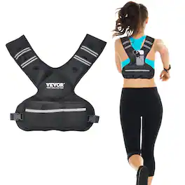 VEVOR - Adjustable Weighted Vest, 20-32lb Weight Vest with 6 Ironsand Weights and Reflective Stripe - Black
