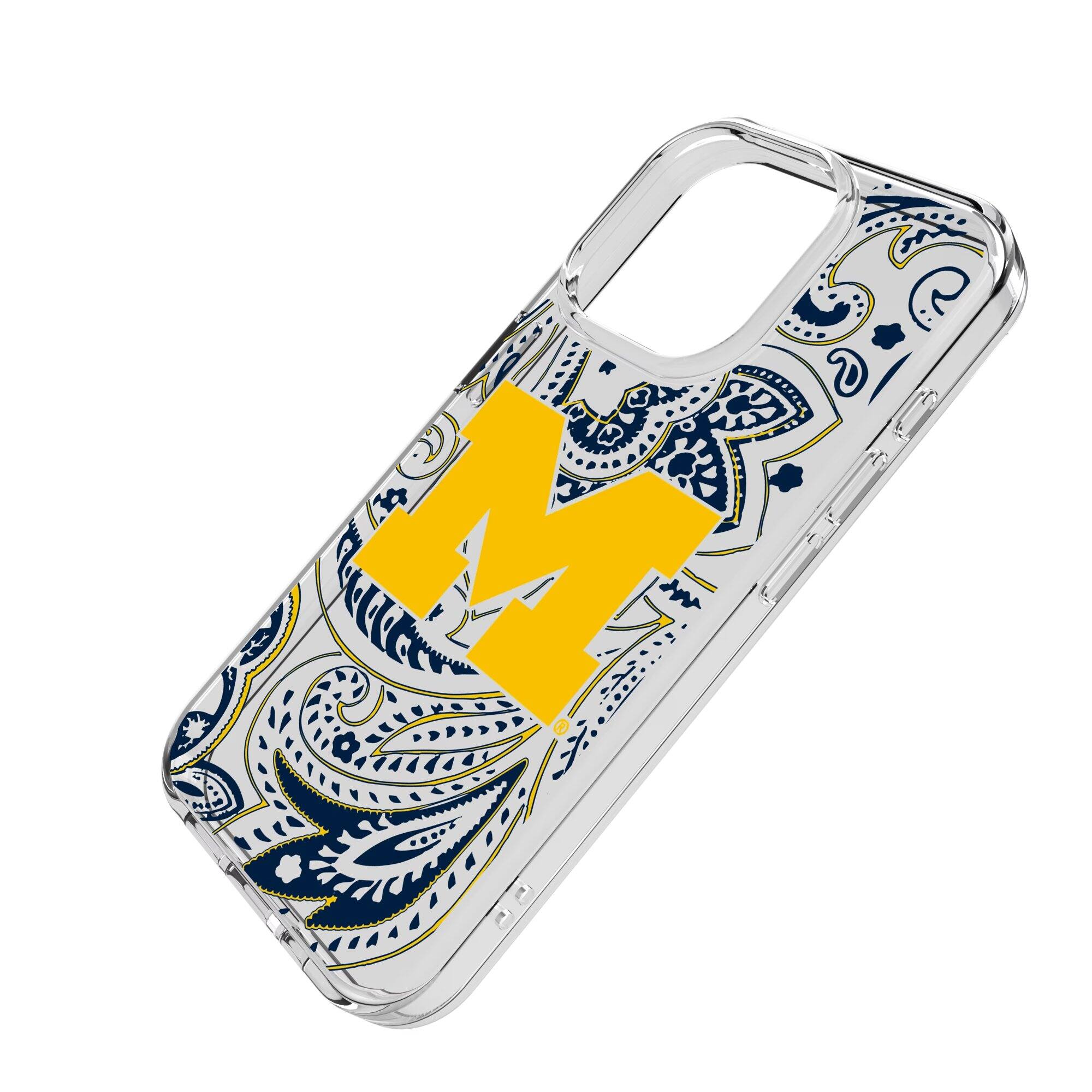 Alt View 1. Keyscaper - Michigan Wolverines Paisley iPhone Clear Case - 16 Pro - Multicolor.