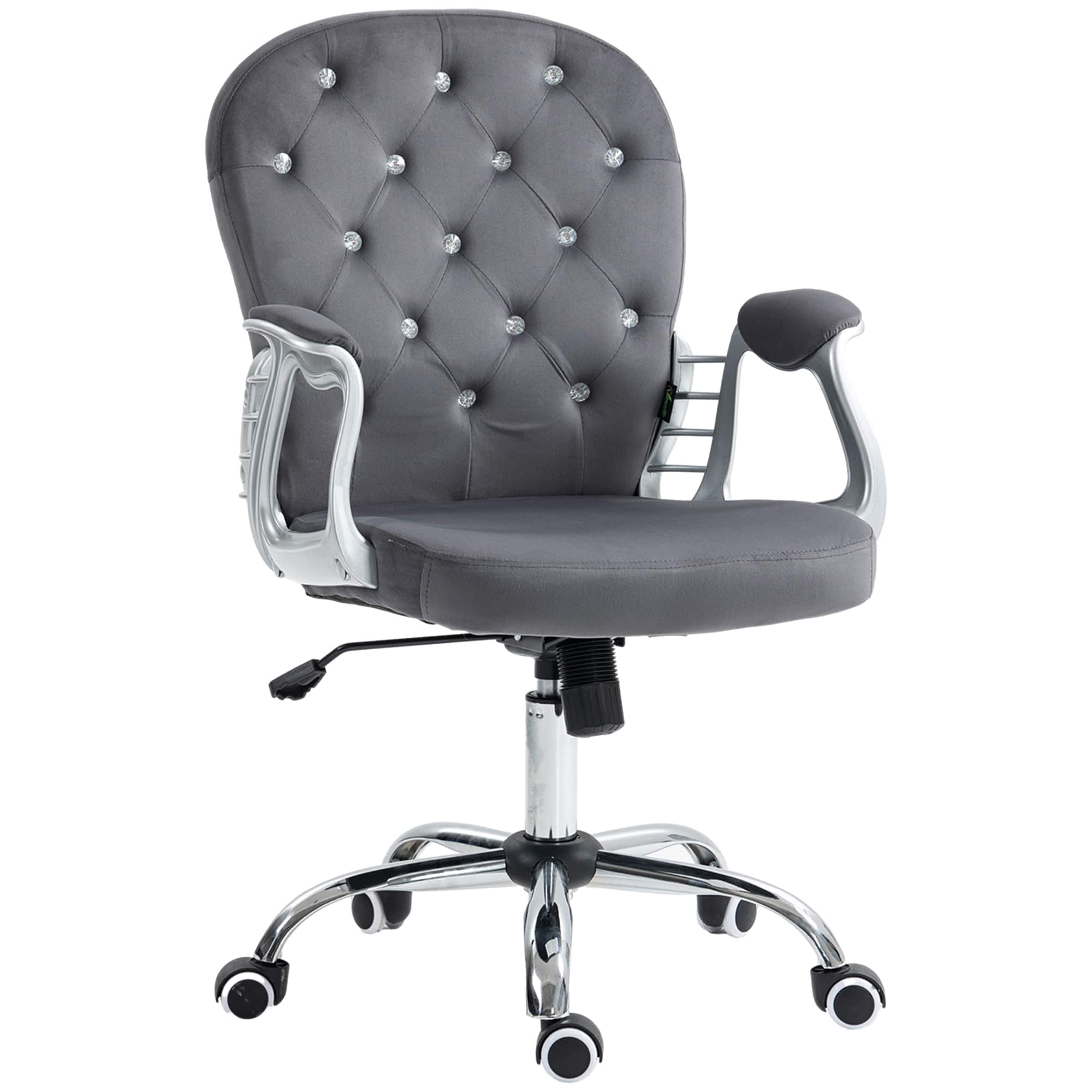 Vinsetto - Velvet Home Office Chair, Button Tufted Desk Chair with Padded Armrests, Adjustable Height and Swivel Wheels - Gray