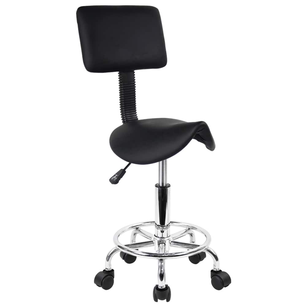 Front. KKTONER - KKTONER Saddle Stool with Foot Rest PU Leather Swivel Adjustable Rolling Stools with Back Support Facial Salon Chair - Black.
