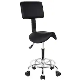 KKTONER - Saddle Stool with Foot Rest PU Leather Swivel Adjustable Rolling Stools with Back Support Facial Salon Chair - Black