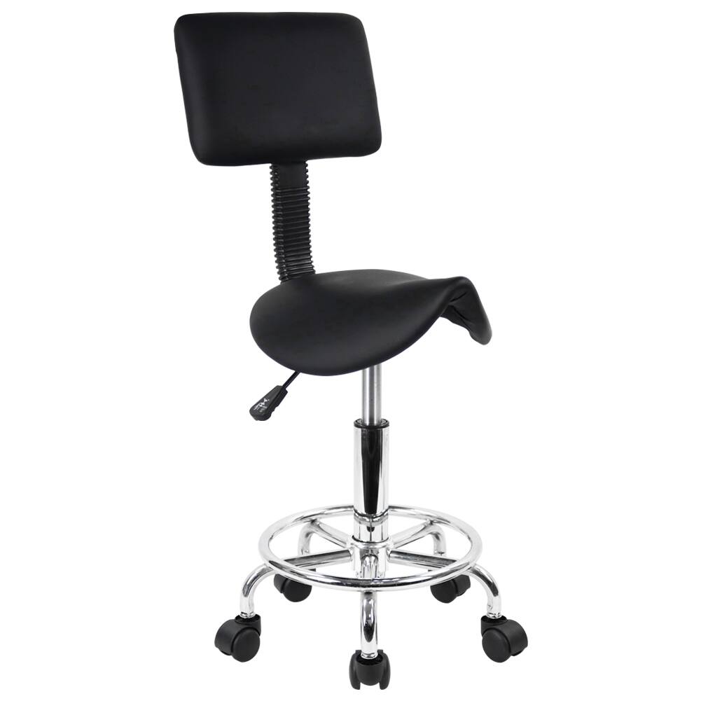 KKTONER - Saddle Stool with Foot Rest PU Leather Swivel Adjustable Rolling Stools with Back Support Facial Salon Chair - Black